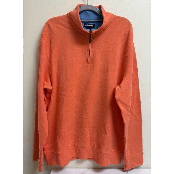 Lands End Bedford Ribbed Men’s Quarter Zip Orange Sweater Size Large - Picture 1 of 4